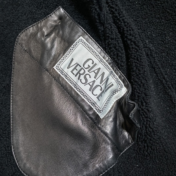 Vintage 90s Gianni  Versace Studded Suede Leather Sherpa Jacket Womens 40 - Picture 12 of 16